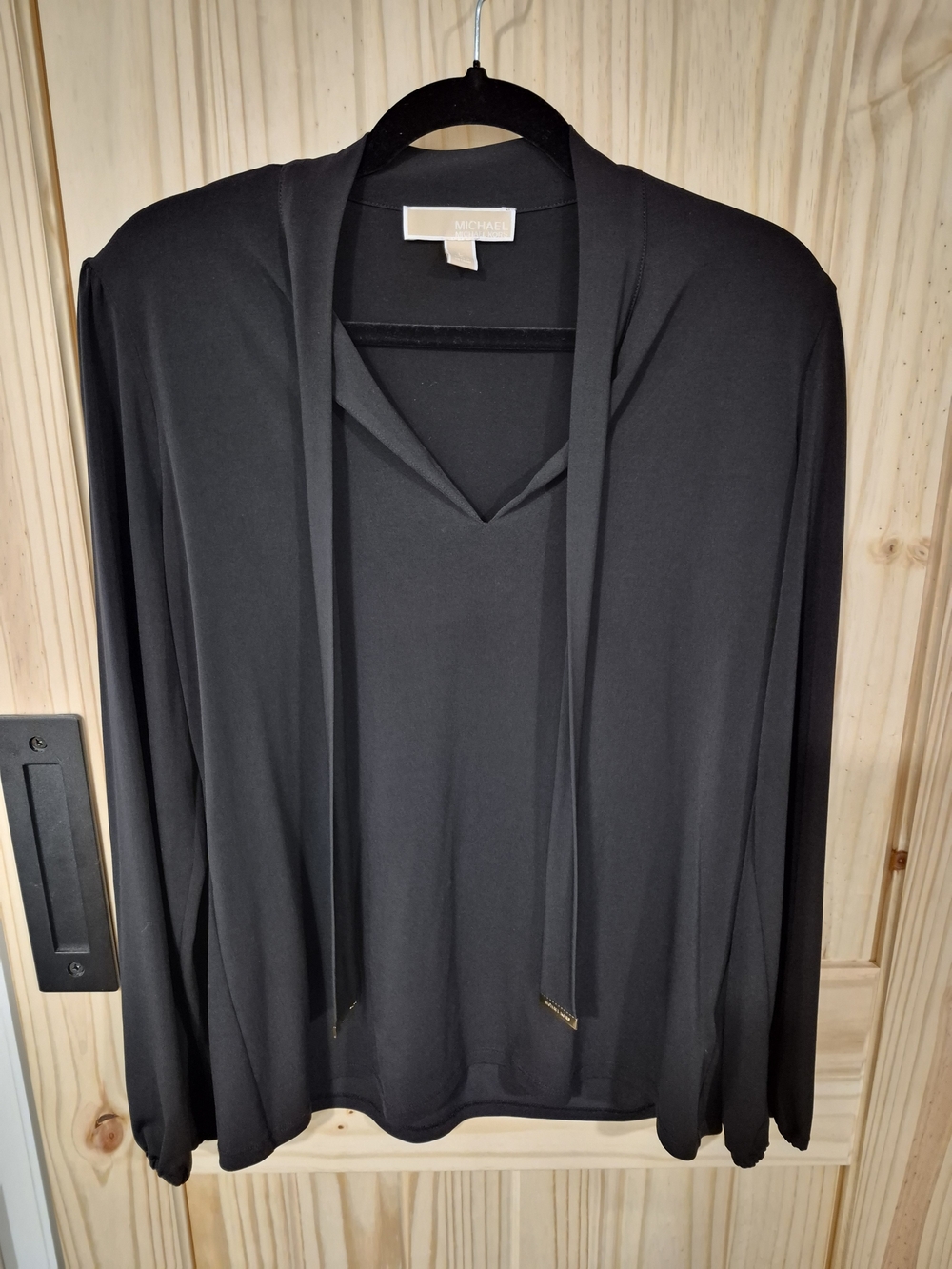 Michael Kors Black V-Neck Top with Neck Ties